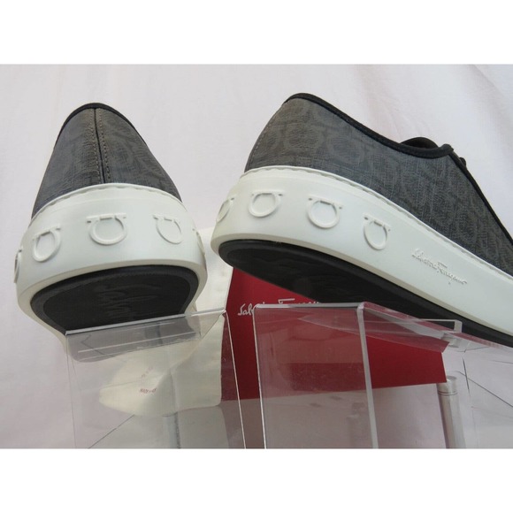 NIB FERRAGAMO ANSON GRAY COATED CANVAS GANCINI LOGO PRINT BLACK SNEAKERS 11.5 main image 9
